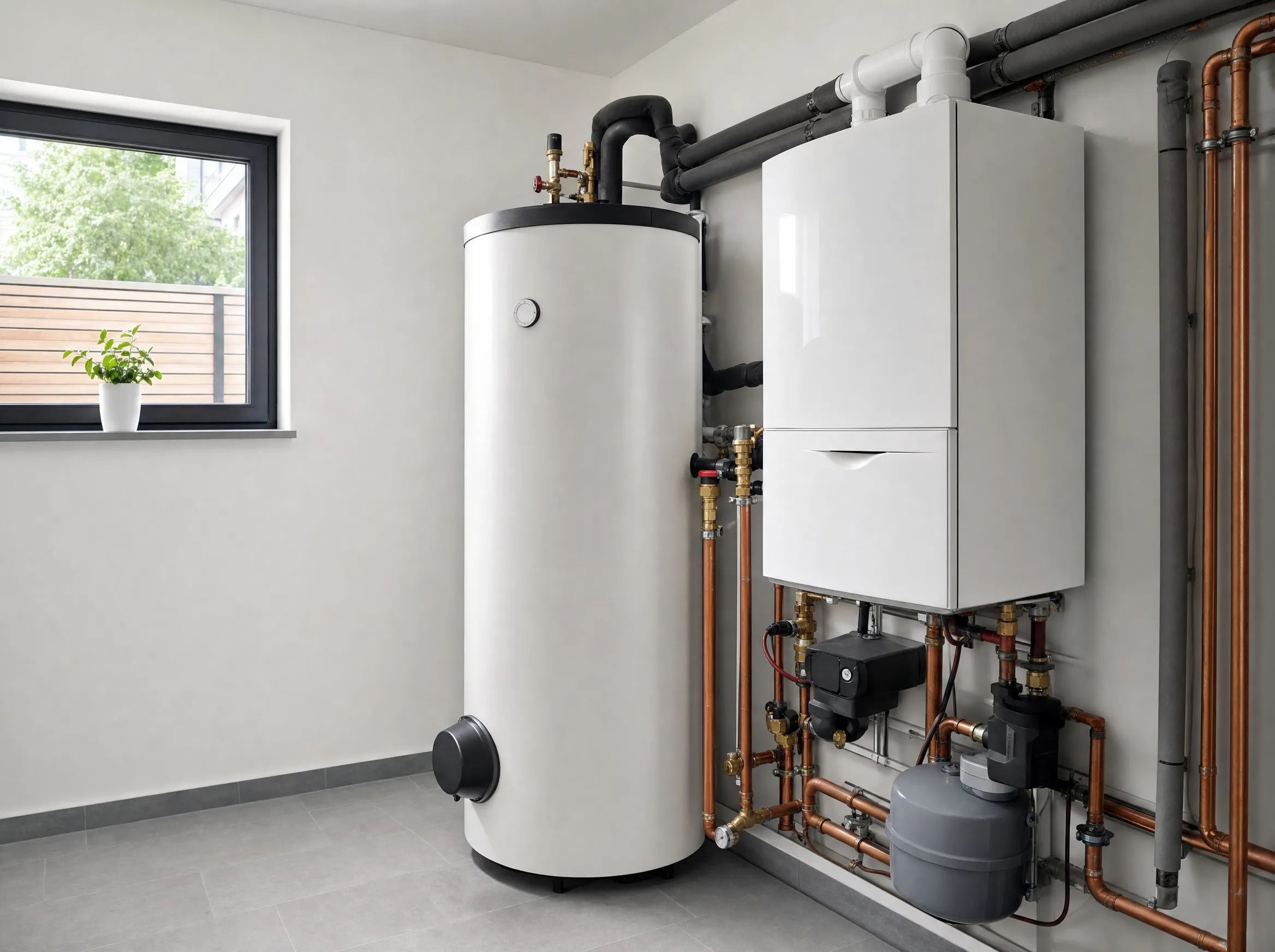 Modernisierter Heizungsraum mit Brennwerttherme und Warmwasserspeicher